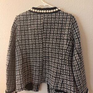 Boston Proper Black and White Tweed Pearl-Trim Jacket